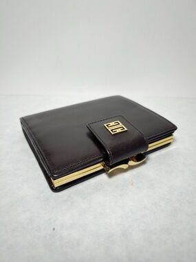 VTG Givenchy Brown Leather Bi-Fold Wallet with Iconic "4G" Gold-tone Logo